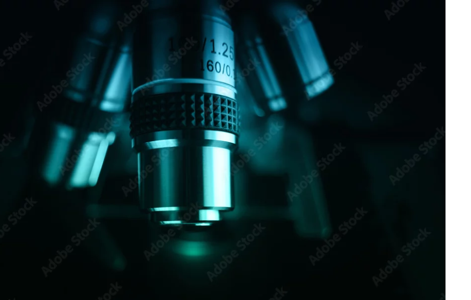 Microscope lenses under blue light